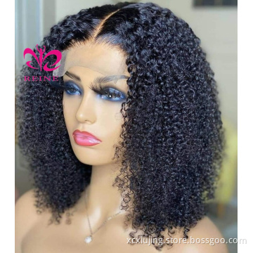 4x4 Bob Lace Closure Wig Indian Straight and Curly Human Hair for Black Women  double drawn human hair wig Blunt Cut Bob Wig
